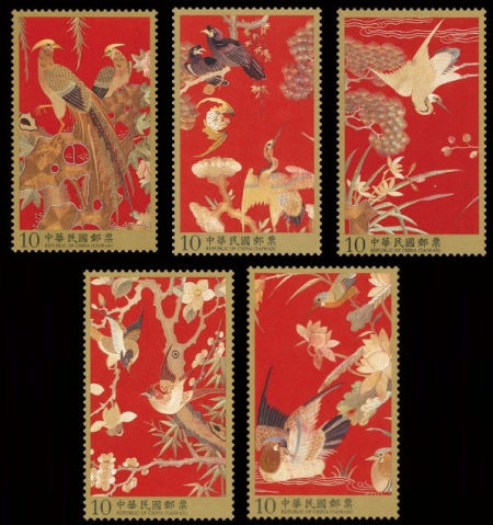 臺(tái)灣昨日發(fā)行清代刺繡郵票 圖