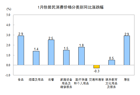 2013年1月全國居民消費(fèi)價格總水平同比上漲2.0%